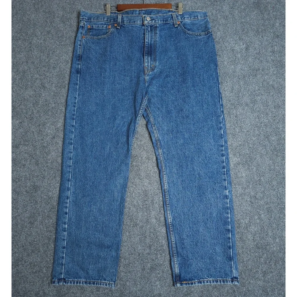 Levis 505 Jeans Mens 42x30 Blue Denim Regular Fit Straight Leg Dark Stretch